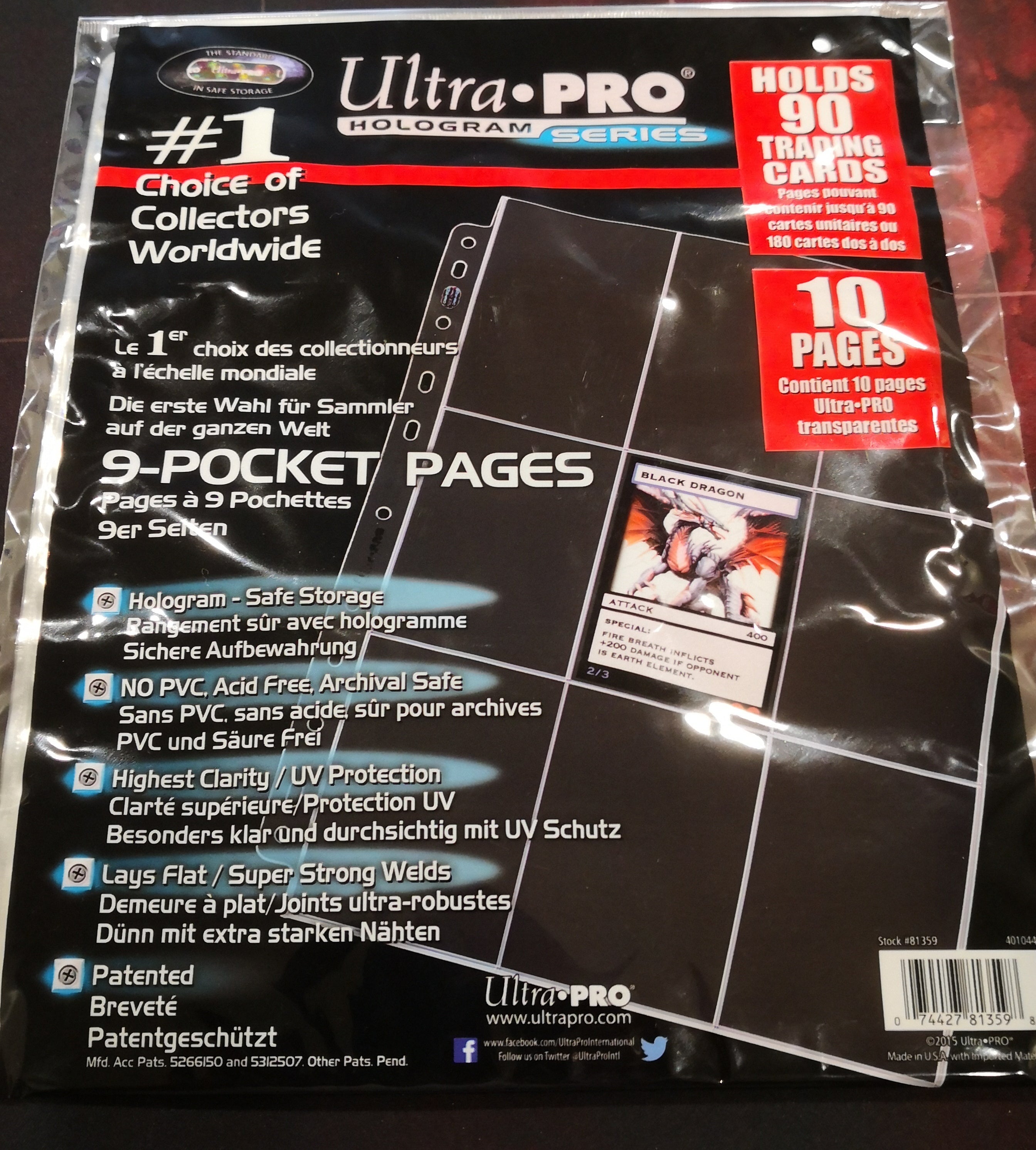 Ultra Pro 10ct 9-Pocket Platinum Page for Standard Size Cards